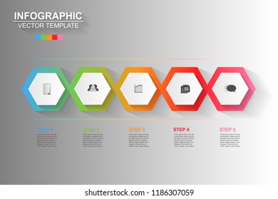 Timeline infographics design vector and marketing icons can be used for workflow layout, diagram, annual report, web design. Business concept with 5 options, steps or processes.