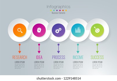 Timeline infographics design vector and marketing icons can be used for workflow layout, diagram, annual report, web design. Business concept with 5 options, steps or processes.