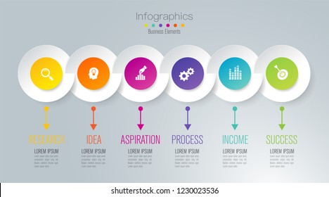 Timeline infographics design vector and marketing icons can be used for workflow layout, diagram, annual report, web design. Business concept with 6 options, steps or processes.