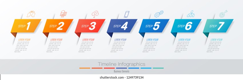 Timeline infographics design vector and marketing icons can be used for workflow layout, diagram, annual report, web design. Business concept with 7 options, steps or processes.