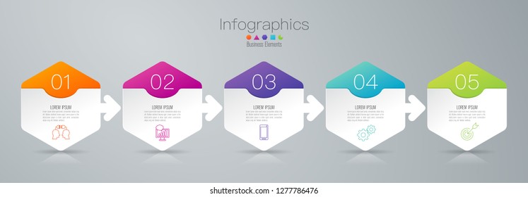 Timeline infographics design vector and marketing icons can be used for workflow layout, diagram, annual report, web design. Business concept with 5 options, steps or processes.