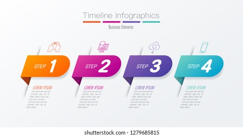 Timeline infographics design vector and marketing icons can be used for workflow layout, diagram, annual report, web design. Business concept with 4 options, steps or processes.