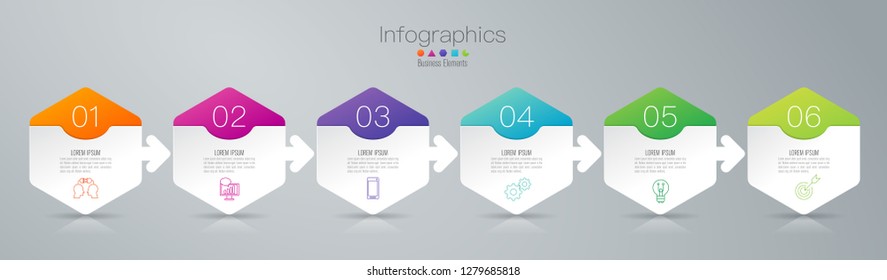 Timeline infographics design vector and marketing icons can be used for workflow layout, diagram, annual report, web design. Business concept with 6 options, steps or processes.