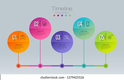 Timeline infographics design vector and marketing icons can be used for workflow layout, diagram, annual report, web design. Business concept with 5 options, steps or processes.