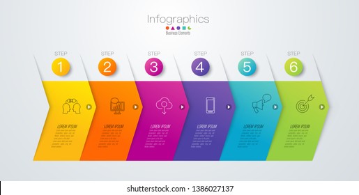 Timeline infographics design vector and marketing icons can be used for workflow layout, diagram, annual report, web design. Business concept with 6 options, steps or processes.