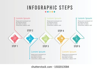 Timeline infographics design vector and marketing icons can be used for workflow layout, diagram, annual report, web design. Business concept with 5 options, steps or processes.
