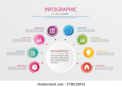 Timeline infographics design vector and marketing icons. Business concept with 8 options, steps or processes .