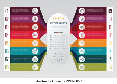 Timeline infographics design vector and marketing icons can be used for workflow layout, diagram, annual report, web design. Business concept with 16 options, steps or processes.