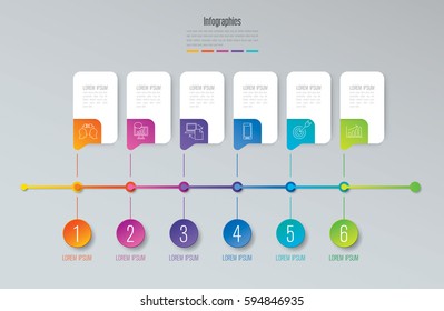 Timeline infographics design vector and marketing icons can be used for workflow layout, diagram, annual report, web design. Business concept with 6 options, steps or processes.