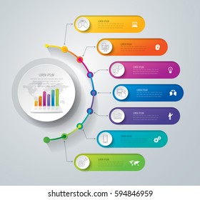 Timeline infographics design vector and marketing icons can be used for workflow layout, diagram, annual report, web design. Business concept with 7 options, steps or processes.