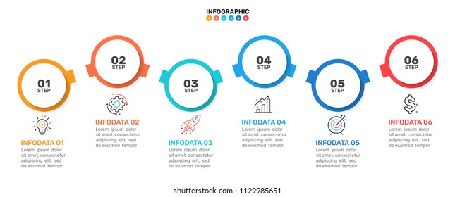 Timeline infographics design vector template with circles. Business process steps with 6 number options. vector eps10 illustration

