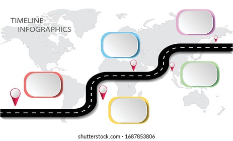 Timeline infographics design vector template 5 step for Business data, Education, Web design, Banners, Brochures, Flyersoptions. Vector illustration.