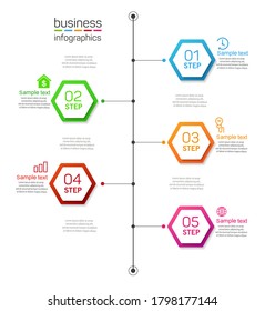 Timeline infographics design vector template with 5 options, steps or processes
