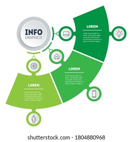 Timeline or infographics of development and growth of the business. Time line of trends. Green Business concept with 3 options, parts, steps or three processes. Vector.