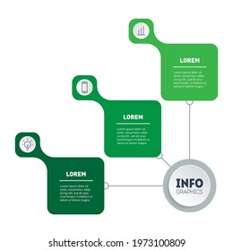 Timeline or infographics of development and growth of the eco business. Time line of trends. Green Business concept with 3 options, parts, steps or three processes.