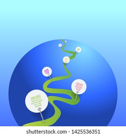 Timeline infographics elements in 6 options or steps for brochure template, with colorful paper labels, chart way in cute 3d design, creative for web and print 