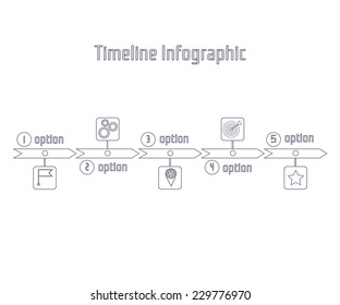 Timeline infographics, elements and icons on white background. Line design. Vector design template.