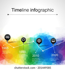 Timeline infographics, elements and icons. Triangle trendy design