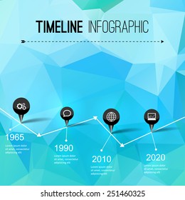 Timeline infographics, elements and icons. Triangle trendy and blue design