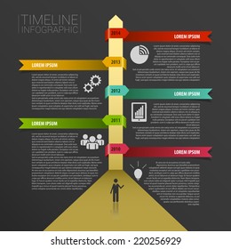 Timeline infographics, elements with icons. Vector black