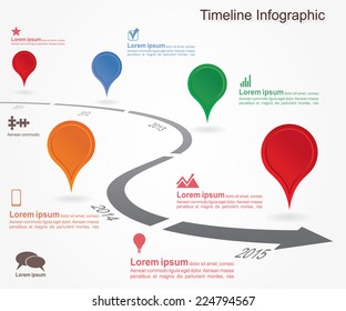 Timeline infographics with elements and icons. Vector illustration