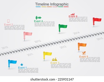 Timeline infographics with elements and icons. Vector illustration