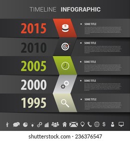 Timeline infographics, elements with icons. Vector black