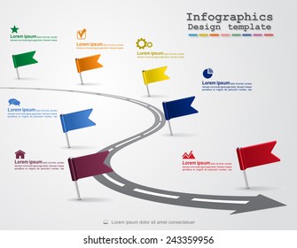 Timeline infographics with elements and icons. Vector illustration