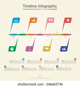 Timeline infographics with elements and icons. Vector illustration