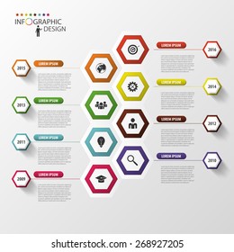 Timeline infographics. Hexagonal design template. Vector