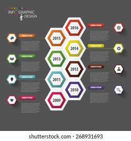 Timeline infographics. Hexagonal design template. Vector