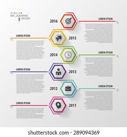Timeline infographics. Hexagonal design template. Vector