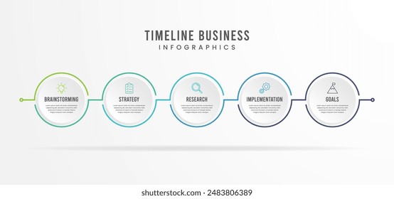 Timeline infographics with icons. Modern presentation template with 5 steps for business process. Website template on white background for concept modern design. Horizontal layout