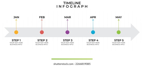 Timeline infographics. Infographic business template. Timeline diagram with five 5 steps and unique icons. Presentation in vector format