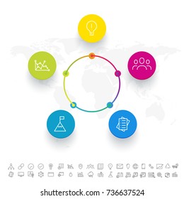 Timeline Infografik-Layout mit 4 Schritten und bunte Symbole gesetzt.