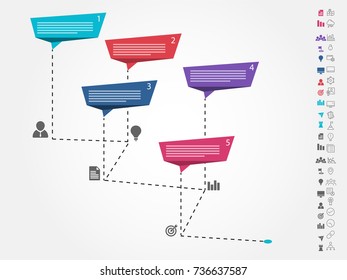 Timeline Infografik-Layout mit 4 Schritten und bunte Symbole gesetzt.