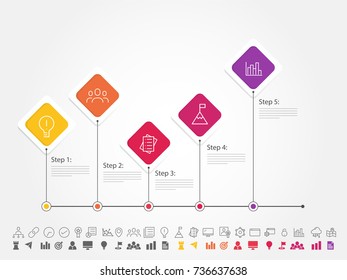 Timeline Infographics layout with 4 steps and colorful icons set.