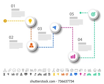 Diseño de infografías de línea de tiempo con 4 pasos y conjunto de iconos coloridos.