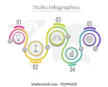 Diseño de infografías de línea de tiempo con 5 pasos. 