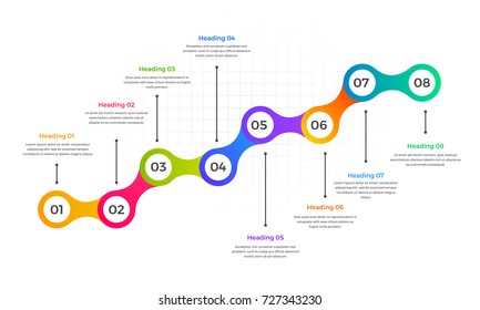 Timeline Infographics Layout With Eight (8) Steps.