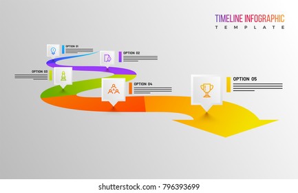 Timeline Infographics layout with multiple steps.