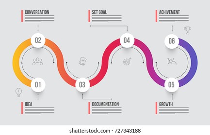 Timeline Infographics layout with six(6) steps.