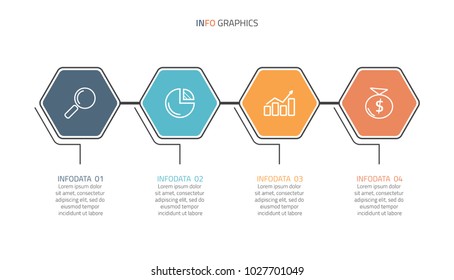 Timeline infographics and marketing icons with 4 steps, options, parts or processes. Vector business template for presentation. 