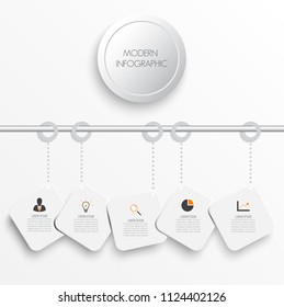 Timeline infographics pepers design template with 5 options, process diagram, Vector EPS10 illustration.