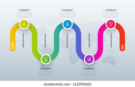 Timeline Infographics presentation with starting to end business flaws or ups and down can be defined in 5 different levels.