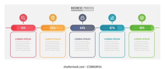 Timeline infographics. Progress bar design element with icons and 5
options or steps. Vector illustration.