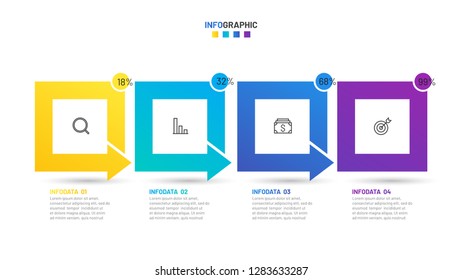 Timeline infographics square design with arrow. Business concept with 4 options, steps or processes. Vector illustration. Can be used for workflow diagram, presentation, annual report.