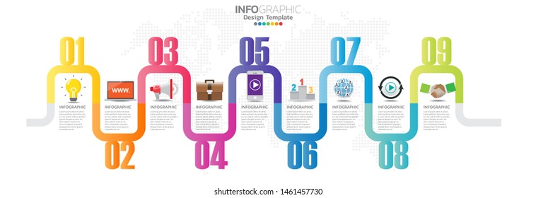 Timeline infographics with step and marketing icons