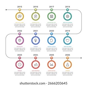 Plantilla de infografías de línea de tiempo con 12 Elementos conectados, ilustración de Vector eps10