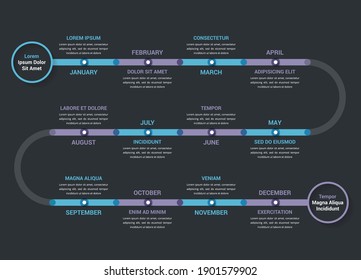 Timeline infographics template with 12 months, workflow, process chart, vector eps10 illustration